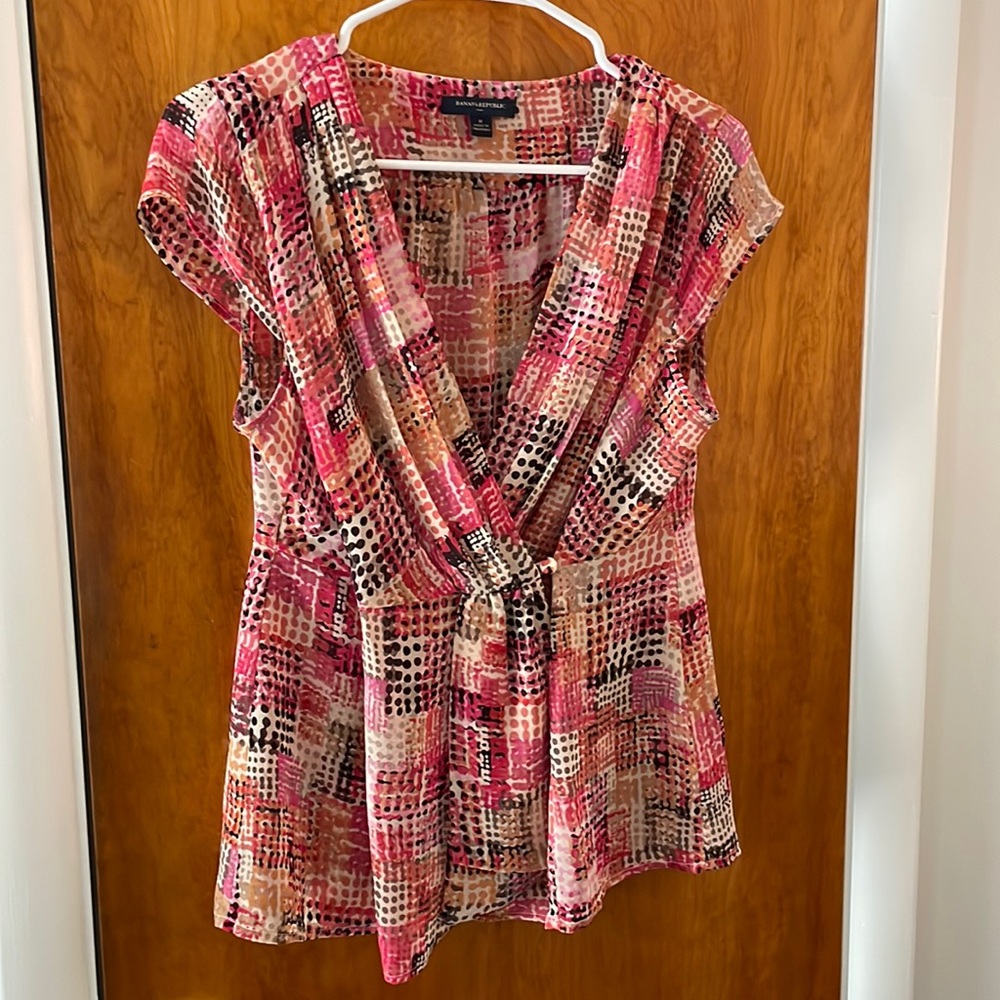 Banana Republic Multi-colored sheer wrap blouse
